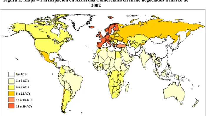 Figura 2. Mapa – Participación en Acuerdos Comerciales en firme negociados a marzo de  2002 