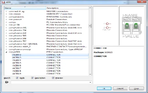 Figura 46. Selección del componente en el editor de esquemas  En la imagen se visualiza un conector tipo bornera hembra 