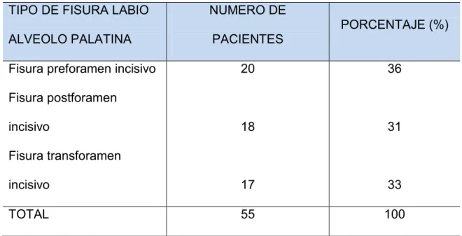 Tabla  Nº3.  Características  clínicas  de  los  pacientes  con  fisura  labio  alveolo  palatina  en  el  servicio  de  cirugía  plástica  en  el  Hospital  Nacional  Almanzor  Aguinaga Asenjo en el periodo 2012-2014