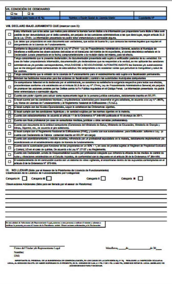 Figura 6: Declaración Jurada para Licencia de Funcionamiento. Fuente: Municipalidad de  Miraflores, portal de Transparencia