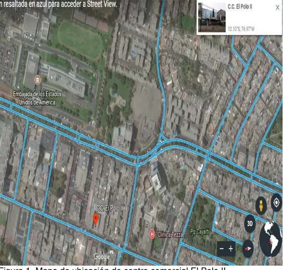 Figura 1. Mapa de ubicación de centro comercial El Polo II  Fuente: Elaboración propia en base a (Google Earth, 2017) 