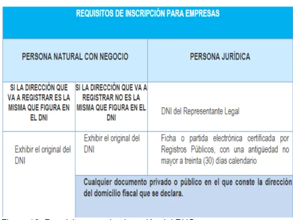 Figura 12. Requisitos para la obtención del RUC  Fuente: Elaboración propia en base a (SUNAT, 2017) 