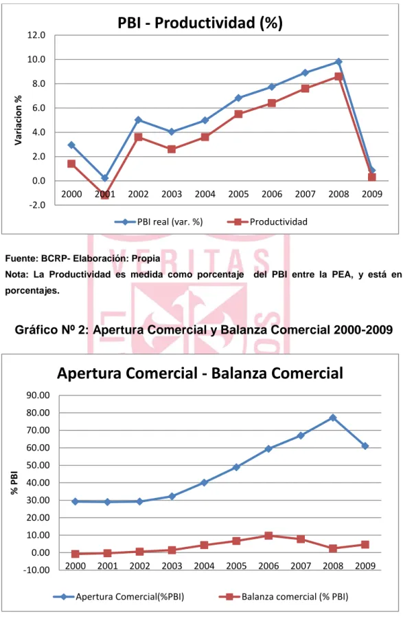 Gráfico Nº 1: Producto Bruto Interno y Productividad 2000-2009 