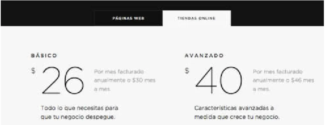 Figura 10 Planes de suscripción a Squarespace.com  Fuente: squarespace.com (2018) 