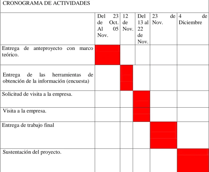 Tabla 2 Cronograma de actividades. 