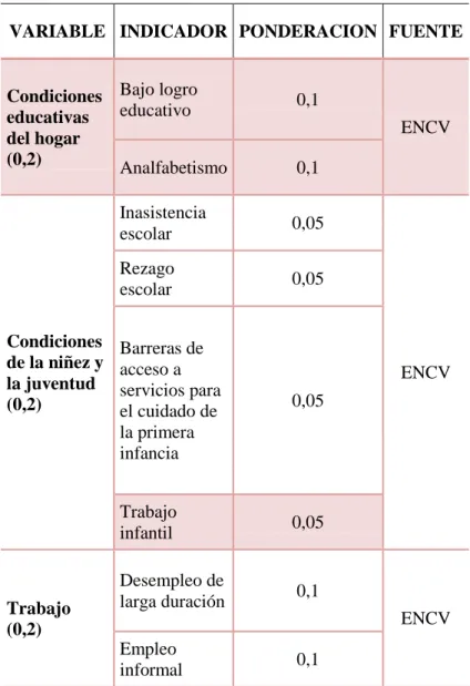 Tabla 2. Operacionalizacion de las variables sin TIC. 
