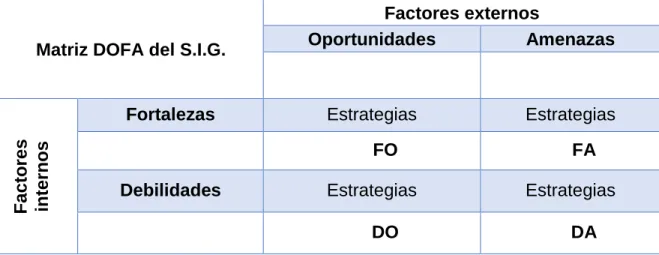Tabla 3 Formato matriz DOFA 