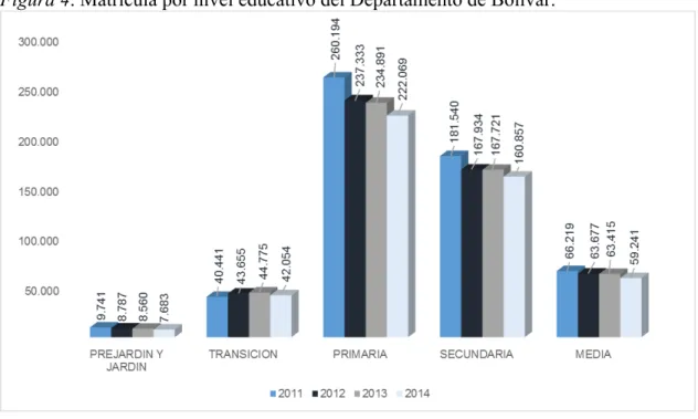 Figura 4. Matrícula por nivel educativo del Departamento de Bolívar. 