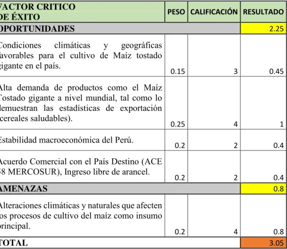 Tabla N° 04: Matriz EFE 