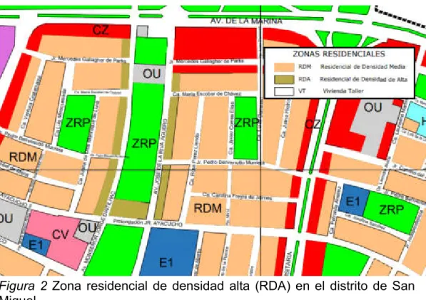 Figura  2  Zona  residencial  de  densidad  alta  (RDA)  en  el  distrito  de  San  Miguel 