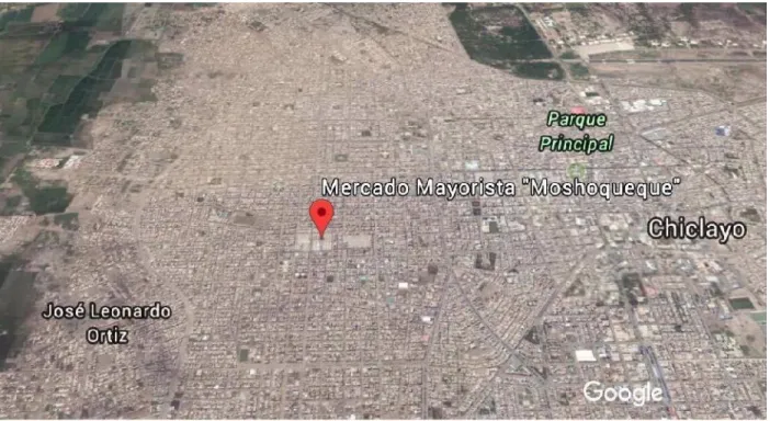 Figura 2. Ubicación geográfica del mercado Modelo, provincia de Chiclayo, región     Lambayeque 2016 (https://maps.google.com.pe)