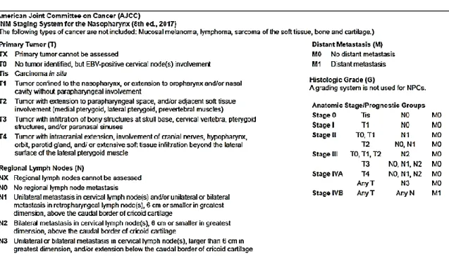 Tabla 1. Estadiaje TNM cáncer de nasofaringe (25) 