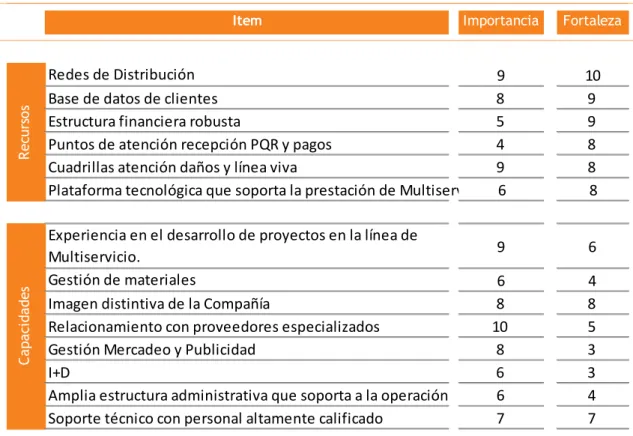 Tabla 9 Recursos y capacidades