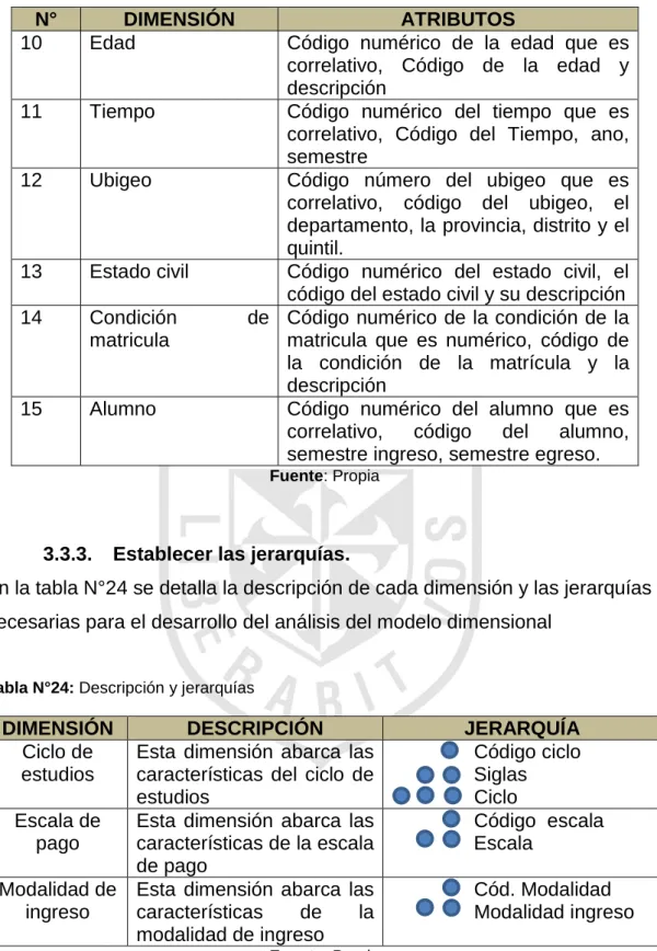 Tabla N°24: Descripción y jerarquías 