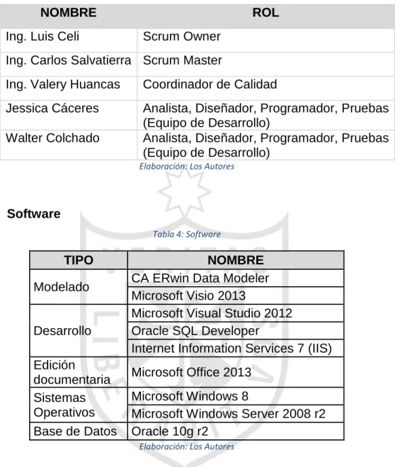 Tabla 3. Representación de Roles