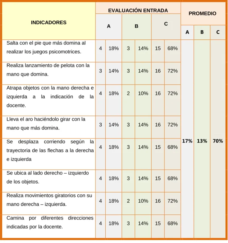CUADRO 02: RESUMEN DEL RESULTADO DE LA EVALUACIÓN DE ENTRADA 