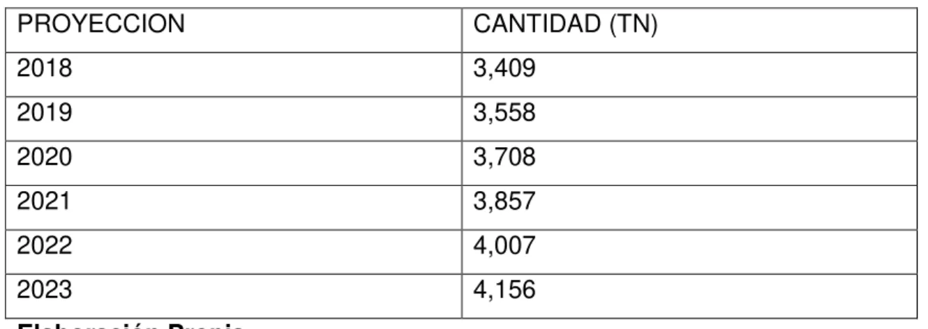 Tabla 12: Proyección para los años 2018-2023 