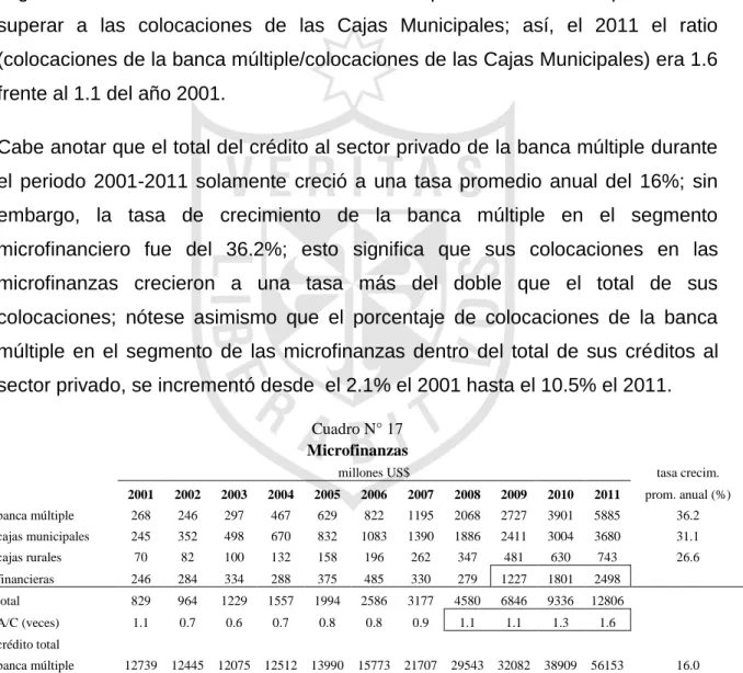 Cuadro N° 17  Microfinanzas 