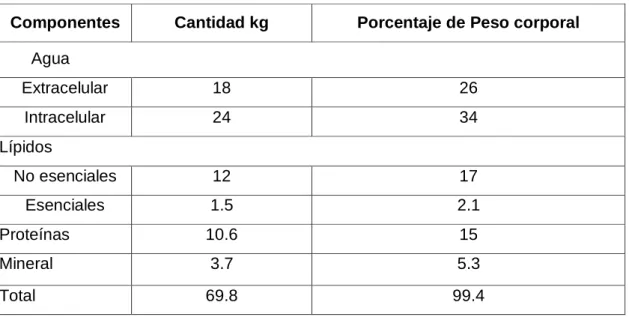Tabla 2  : Composición corporal Nivel II Moleccular. 