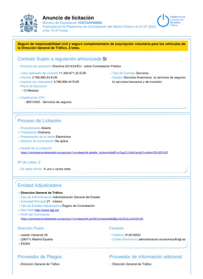 Anuncio De Licitación Número De Expediente 1DGT2AP00006 Publicado En La ...