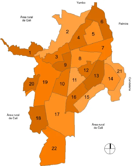 Ilustración 2. Mapa comunas Cali. Fuente: DAPM 
