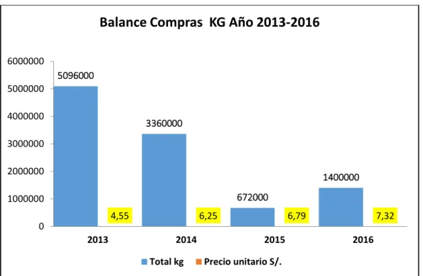 Figura 8. Balance de compras por kg - año 2013, 2014, 2015 y 2016. 