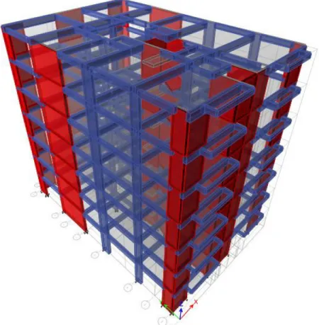 Figura 20. Modelo en software Etabs. Vista en 3D del edificio completo 