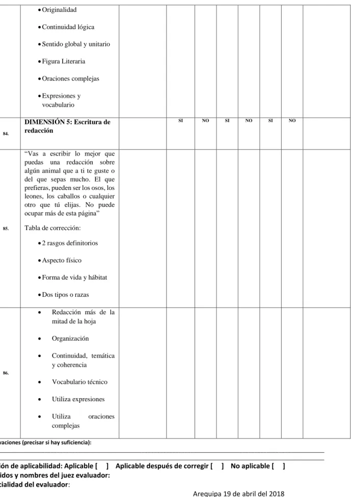 Tabla de corrección: 