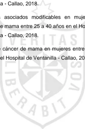 Tabla 1. Características  sociodemográficas  en  mujeres  con  cáncer de mama entre 25 a 40 años en el Hospital de  Ventanilla - Callao, 2018