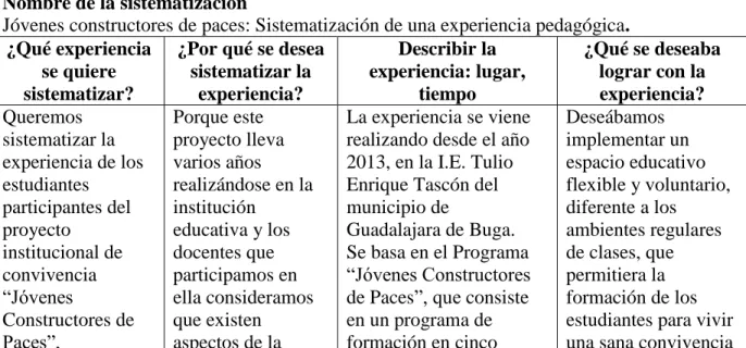 Tabla 1. Guía de sistematización 