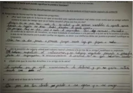 Figura 6. Las respuestas del estudiante dan cuenta de su comprensión, comparando su contexto con el de la obra