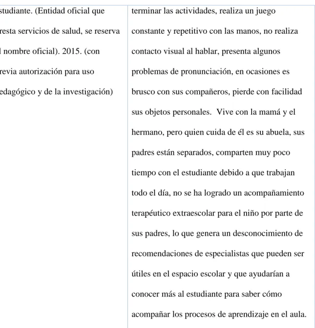 Tabla 5: Diagnóstico estudiante 4. 