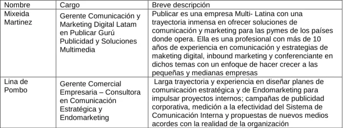 Tabla 13. Perfil de entrevistados 
