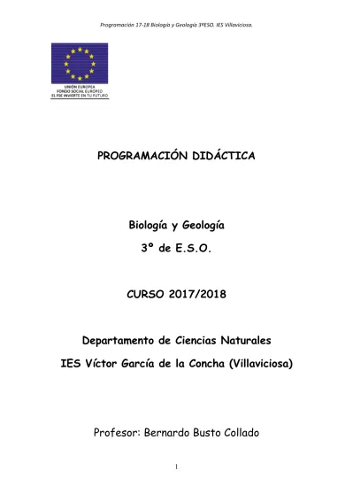 PROGRAMACIÓN DIDÁCTICA. Biología Y Geología. 3º De E.S.O. CURSO 2017/ ...