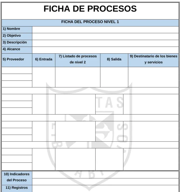 Tabla 13: Modelo de ficha de procesos 