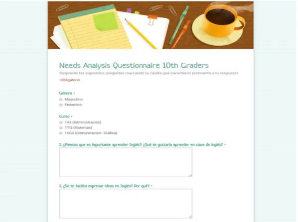Figure 2. Screenshot of the End of the project survey. 