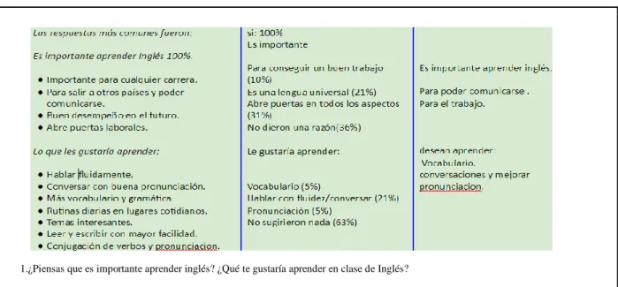 Figure 22. Needs analysis questionnaire findings excerpt question 1. 