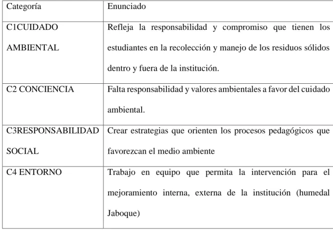 Tabla 1 - Categorías 