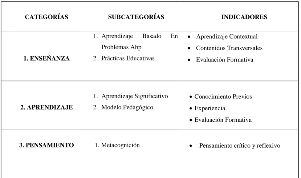 Tabla 2. Matriz de categorías de análisis.  