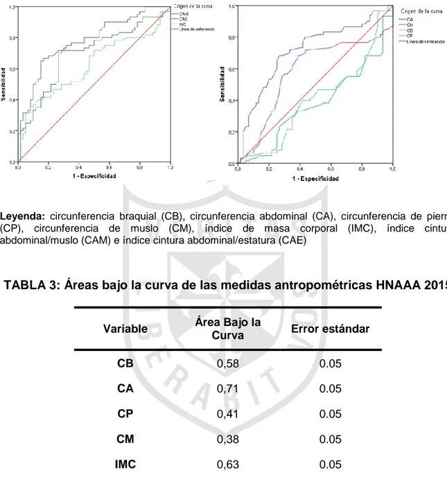 TABLA 3: Áreas bajo la curva de las medidas antropométricas HNAAA 2015 