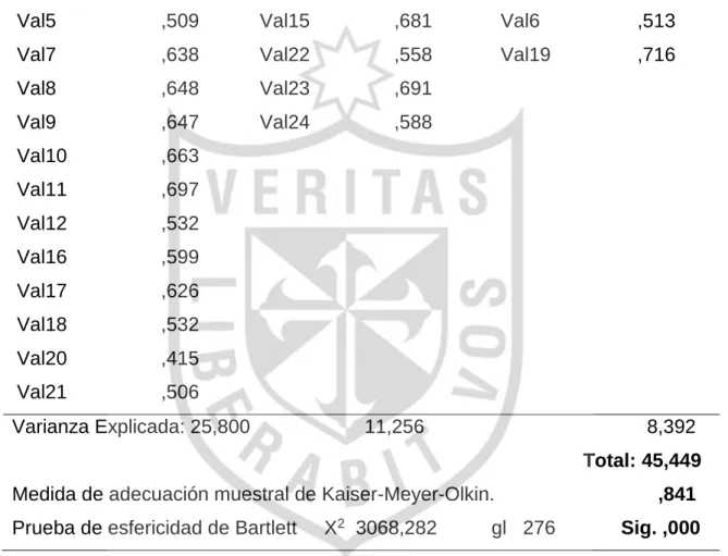 Tabla 07: Análisis factorial exploratorio de la EV-DPA 