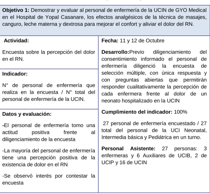 Tabla 10 Desarrollo del plan de acción. Objetivo1 