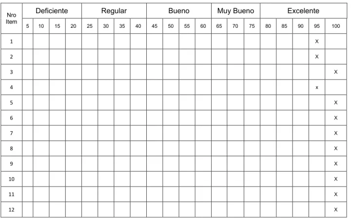 TABLA DE VALIDACION DE INSRUMENTO POR EXPERTO 