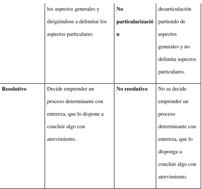 Figura 4. Diseño cuadro de categoría de segmentación analítica y sub-categorías.