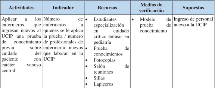 Tabla 6 Plan de acción objetivo N° 5 