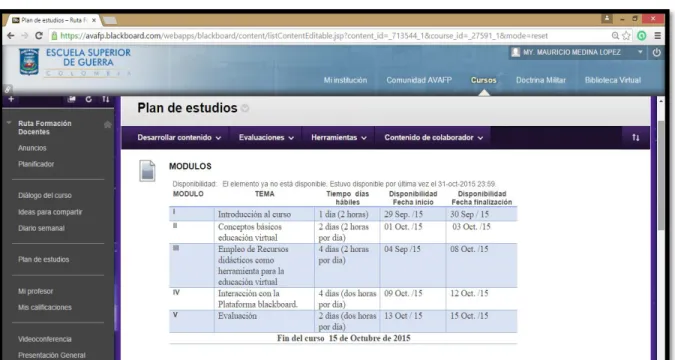 Figura 4.  Plan de estudios curso de fortalecimiento 