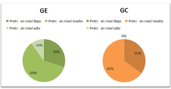 Figura 11. Porcentaje por niveles de puntaje pre-test HE – Rotación por grupos