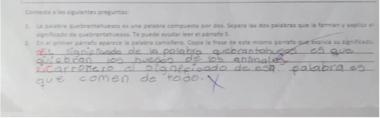 Ilustración 6: Actividad texto "el quebrantahuesos" 