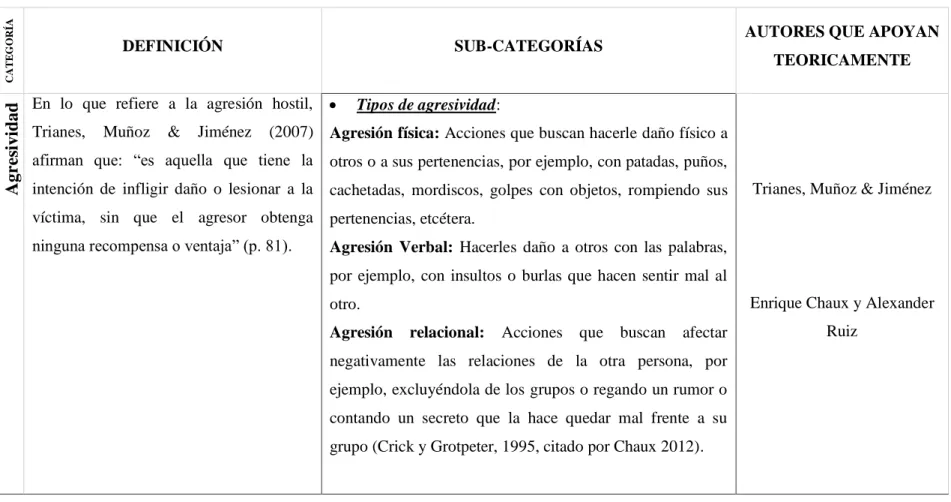 Tabla 5. Categorías de análisis 