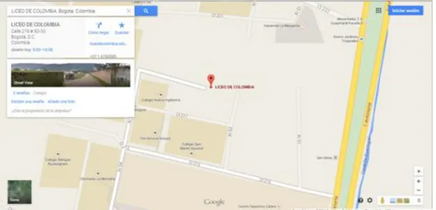 Ilustración No.1: imágenes de la ubicación del colegio. fuente https://www.google.it/maps 